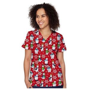 NEW Med Couture Christmas Holiday Scrub Top- Polar Bears & Snowflakes 2XL